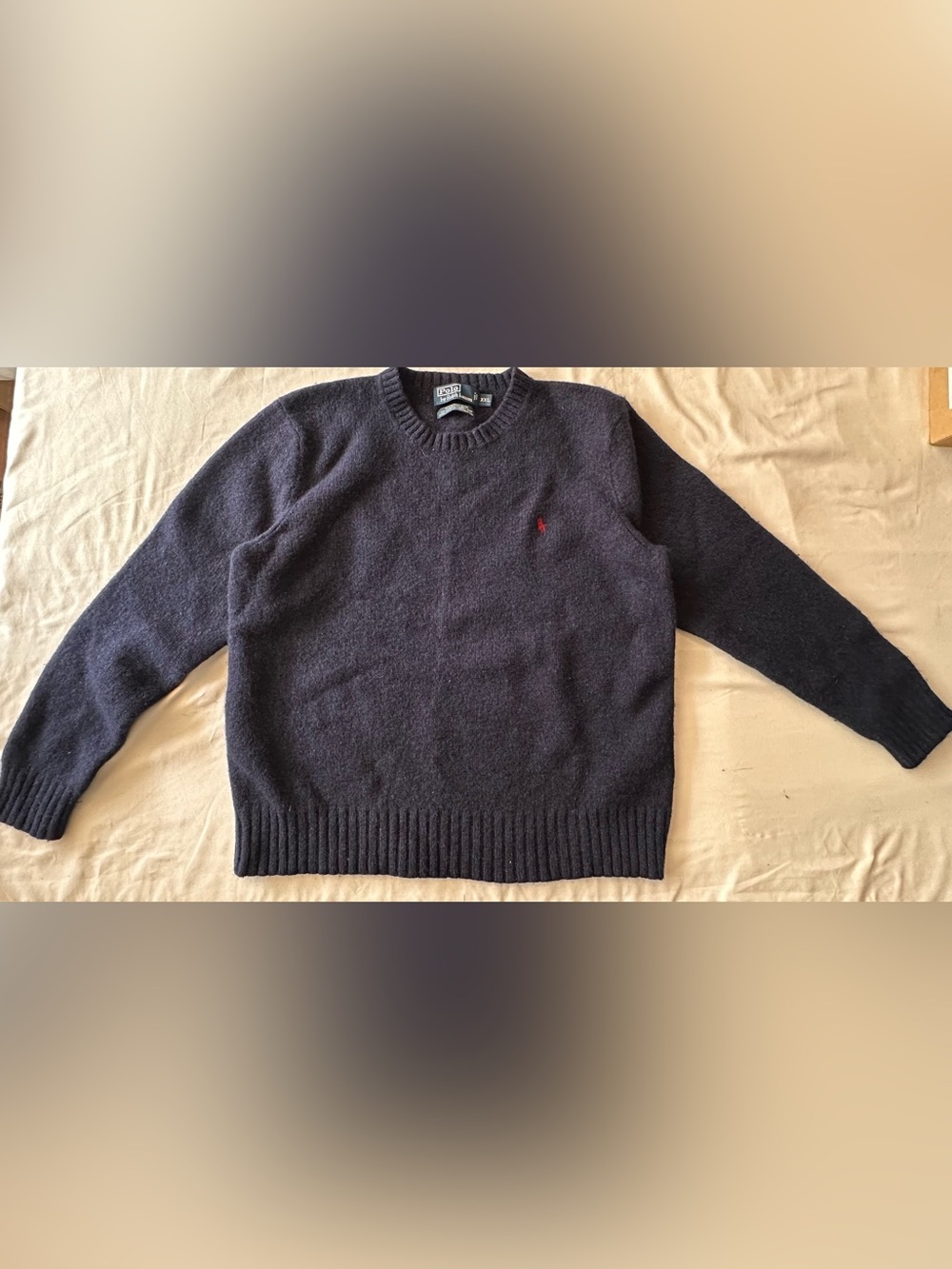 Ralph Lauren Navy Crewneck Sweater with Red Pony Logo